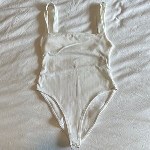 Zara White Ribbed Bodysuit